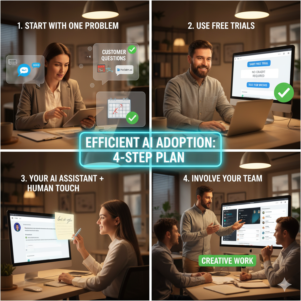  This image visually represents a strategic approach to AI implementation, focusing on single pain points for small businesses.